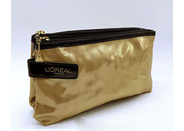 Porcellana Doppi strati della borsa promozionale dorata metallica dell'articolo da toeletta con le tasche multiple fornitore